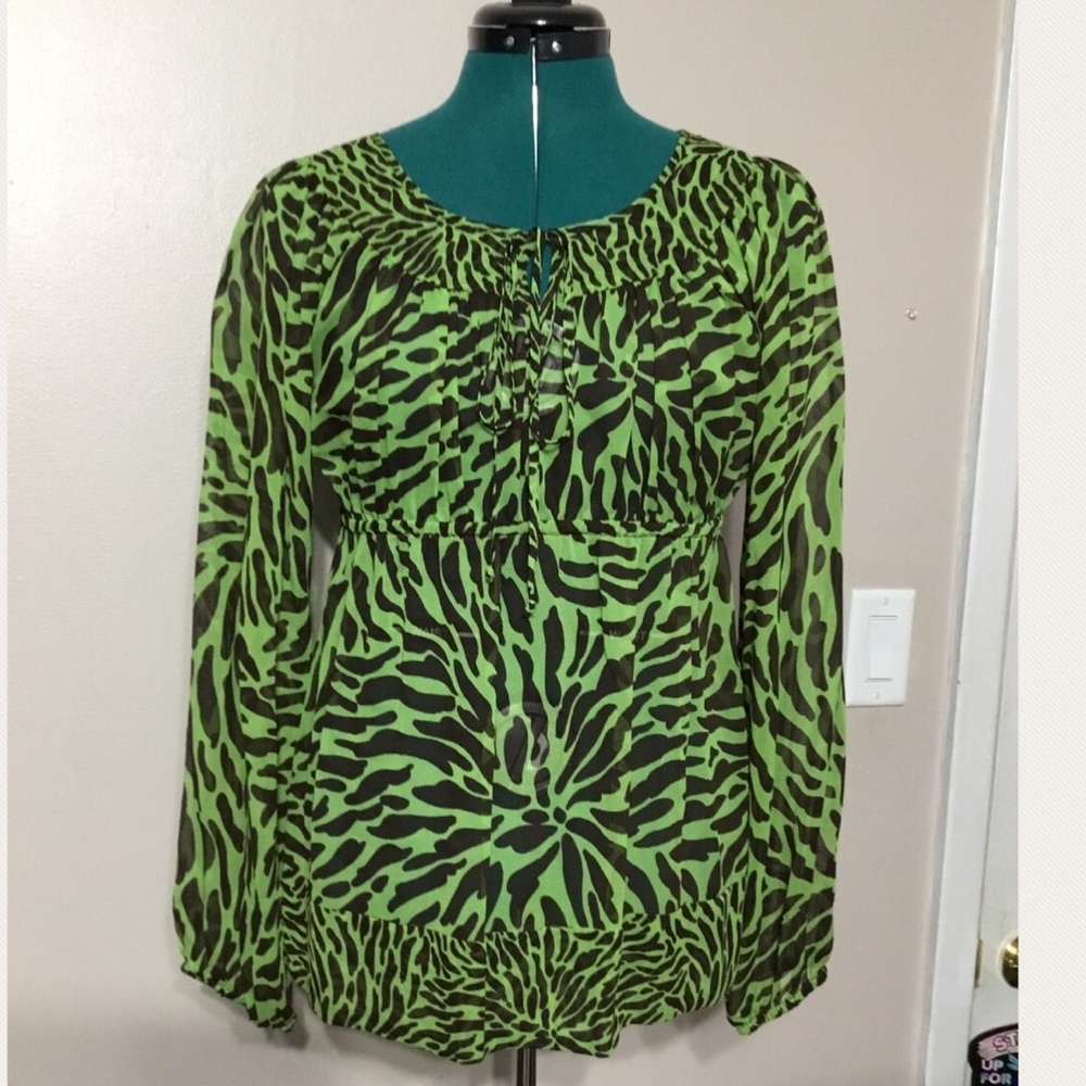 MICHEAL KORS GREEN BLACK ANIMAL PRINTED BLOUSE